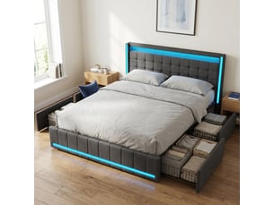 Lit avec rangement 140x190 cm <strong>Lonelyo</strong> <strong></strong> coloris gris