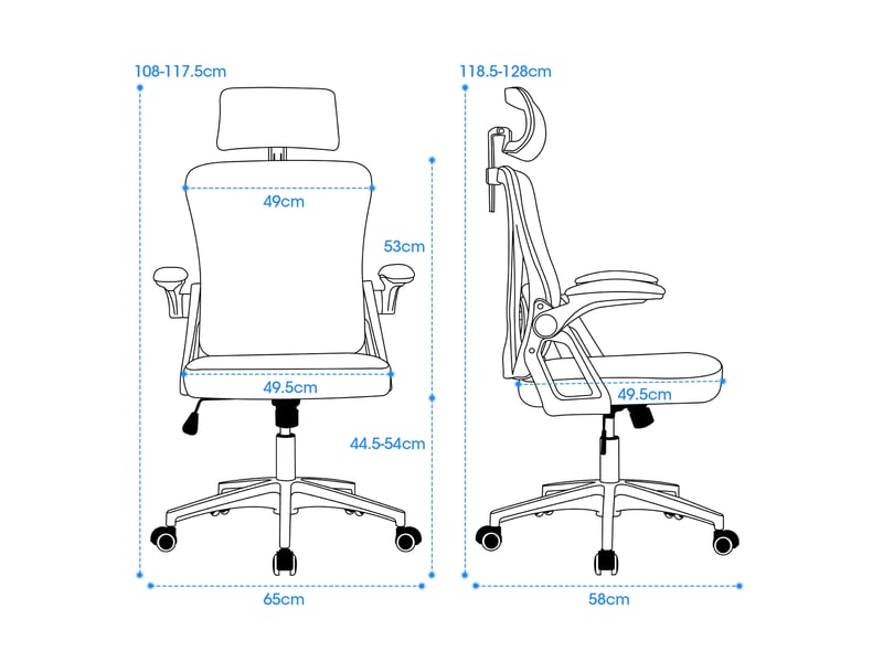  Chaise de bureau ergonomique en maille avec support lombaire et appui-tête réglables, accoudoirs pliables  - Conforama C