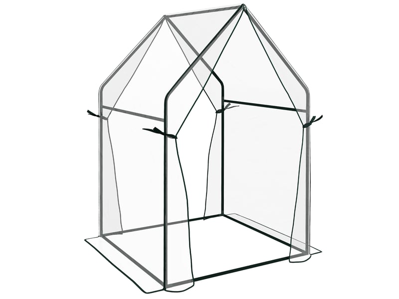  Serre de jardin 90x90x145 cm – transparente – double porte et bâche pe anti-uv pour plantes grimpantes  - Conforama A