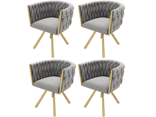 Lot de 4 chaises 59x54x72cm, pivotement, assises confortables, design en arc, style minimaliste, velours, gris et doré