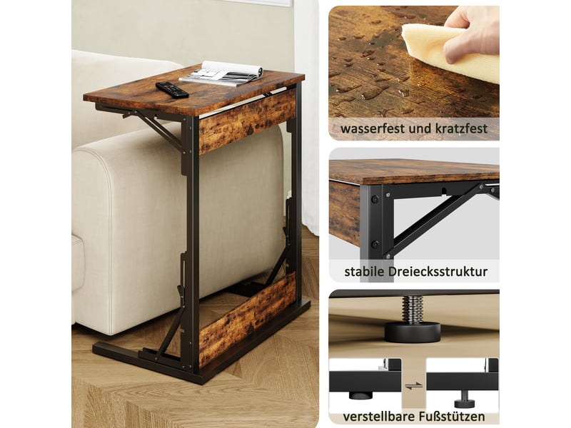  Tables d'appoint pliables - ensemble de 2 tables - dimensions 60x37x71 cm - marron rustique - cadre en métal 60x37x71cm - Conforama D