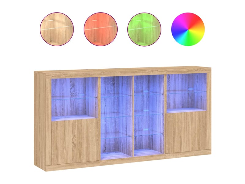  Buffet - bahut - meuble de rangement avec lumières led chêne sonoma 202x37x100 cm  - Conforama A