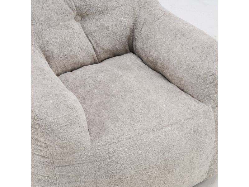  Fauteuil pouf modenvie en fausse fourrure gris clair avec accoudoirs et mousse déchiquetée 95 x 95 x 79 cm  - Conforama E