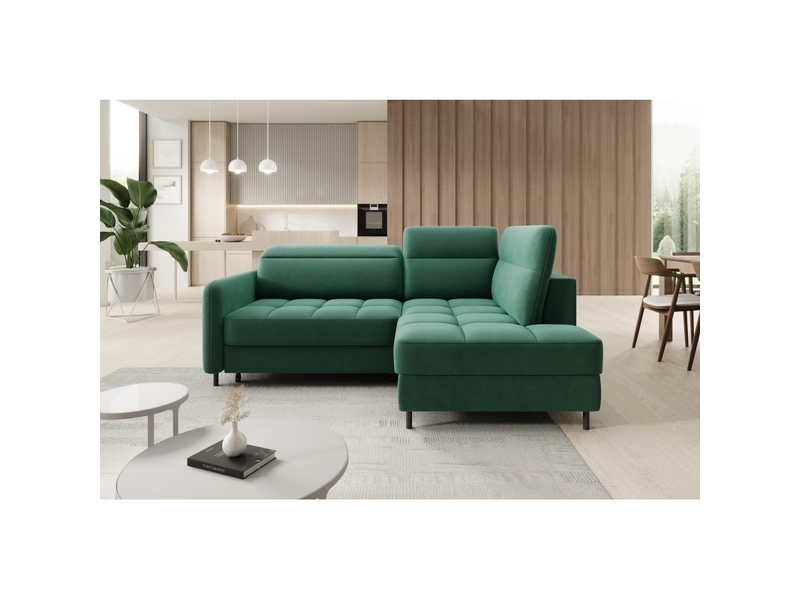  Canapé d'angle droit convertible barnea 208 cm vert foncé avec rangement  - Conforama E