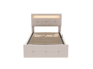 Lit coffre 90x200 cm <strong>MERAX</strong>  <strong>lit enfant beige</strong> coloris beige