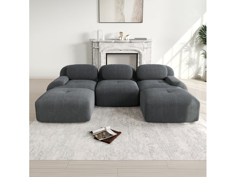  Canapé modulable en u ulevr 3 places 298 x 178 cm sans cadre, velours côtelé gris, mousse 32d  - Conforama E