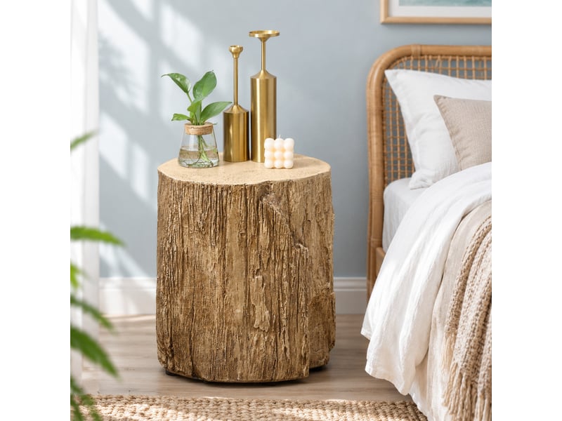  Table d’appoint effet tronc d’arbre avec pieds réglables - lpospi - en béton imperméable, bois naturel, ø37 × 43 cm  - Conforama C