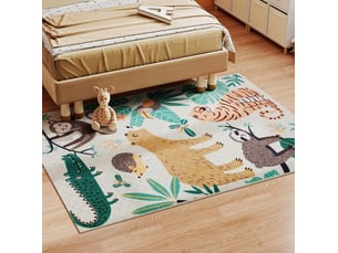 Tapis rectangulaire 160x120 cm – multicolore – motif jungle en tissu peluche antidérapant facile d'entretien