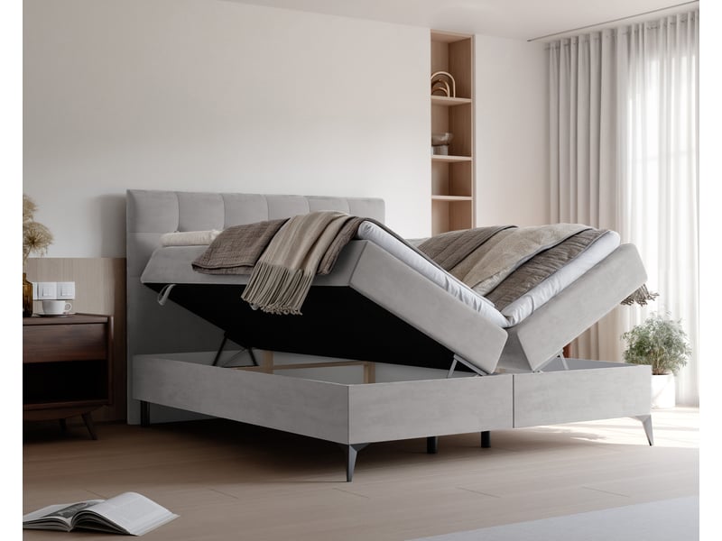 Lit coffre bailey - 180x200 cm - avec matelas et surmatelas - velours doux - gris BAILEY - Conforama C