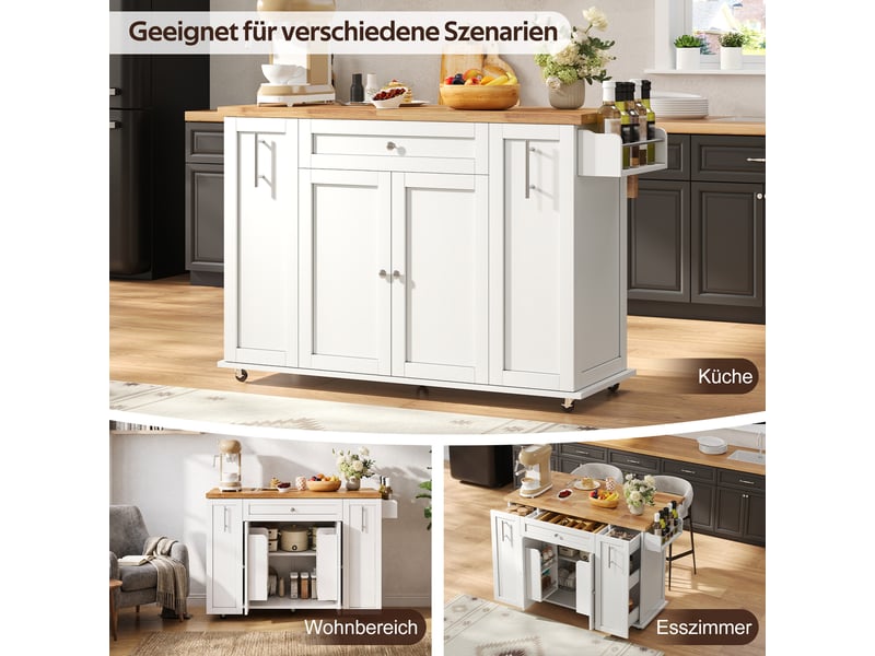  Îlot de cuisine à roulettes avec plateau rabattable 3 tiroirs mdf 120x45(70)x87cm N635P48043334W - Conforama E