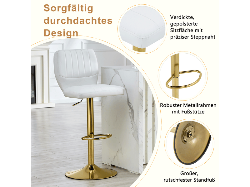  Lot de 2 tabourets de bar réglables,62-83 cm,pivotants,similicuir,blanc et doré  - Conforama E