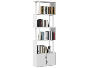 Bibliothèque moderne à 5 étagères et armoire en bois à 2 portes, 60 x 23,8 x 179,2 cm, blanche