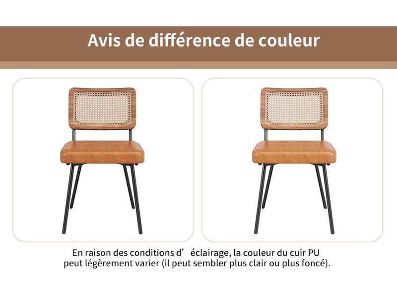 Chaise de salle à manger lot de 6 avec dossier en rotin pe ergonomique et pieds réglables, pu marron 61 × 46 × 79 cm - Conforama D