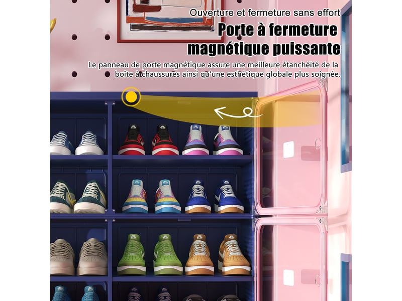  Armoire à chaussures en plastique pp - 24 paire(s) - porte abattante transparente - anti‑poussière - sans assemblage - meuble rangement chaussures petit espace - bleu‑rose  - Conforama E