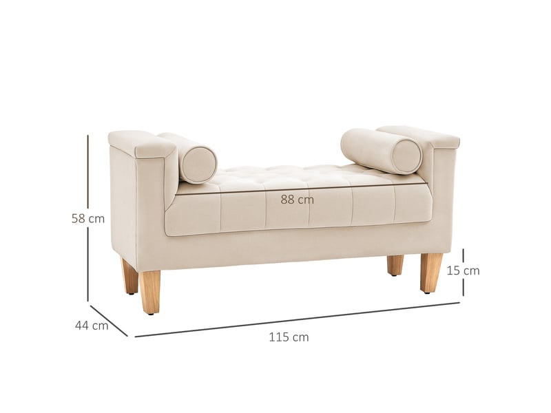  Banquette capitonnée, style vintage, 2 coussins, revêtement chenille, 115 x 44 x 58 cm, beige  - Conforama E