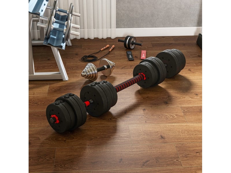 Set d'haltères réglables 2-en-1 30 kg 50x21x21 cm – noir – conversion en barre longue, gain de place - Conforama D