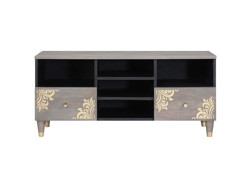  Meuble tv - banc tv - meuble de rangement gris 100 x 33 x 46 cm bois de mangue massif  - Conforama C