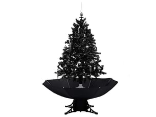 Arbre de noël, sapin de noël neigeux avec base de parapluie noir 140 cm pvc