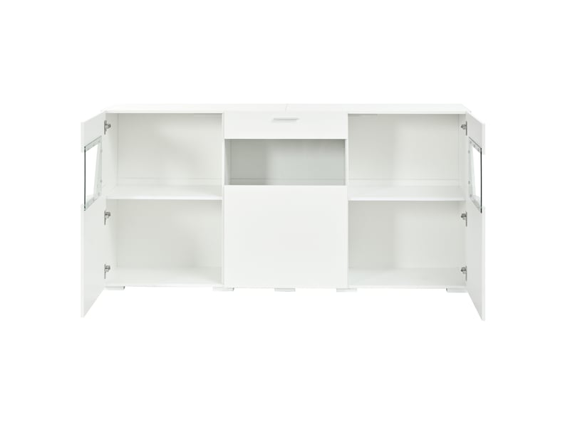  Buffet 3 portes avec led et 6 compartiments, 160x38x78 cm blanc  - Conforama D