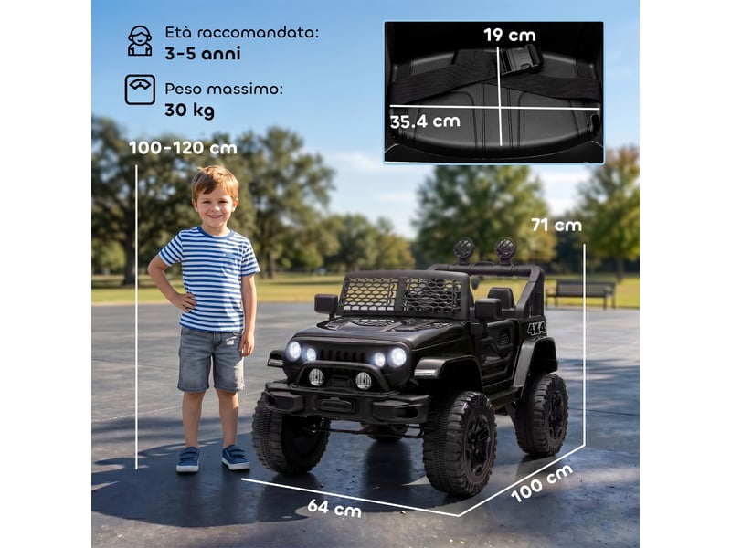  Voiture électrique pour enfants de 3 à 6 ans, 12 v, avec télécommande, phares et klaxon, 100 x 64,2 x 71 cm, noire  - Conforama E