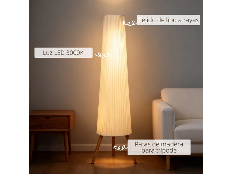 Lampadaire trépied blanc à luminosité réglable, 3 niveaux d'éclairage pour salon et chambre  - Conforama C