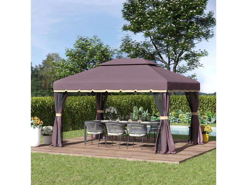 Pavillon de jardin - outsunny - dimensions - couleur café - cadre en aluminium robuste 390x290x280cm - Conforama B