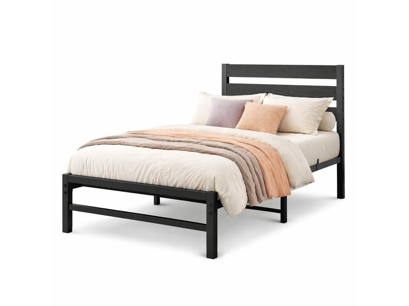  Lit en métal ulevr 90 x 200 cm avec tête de lit mdf, sommier à lattes, noir  - Conforama A