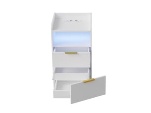 Table de chevet 40x40x60 cm avec station de charge, compartiment caché, bout de canapé led rgb et prises usb a c, avec 2 tiroirs, blanc