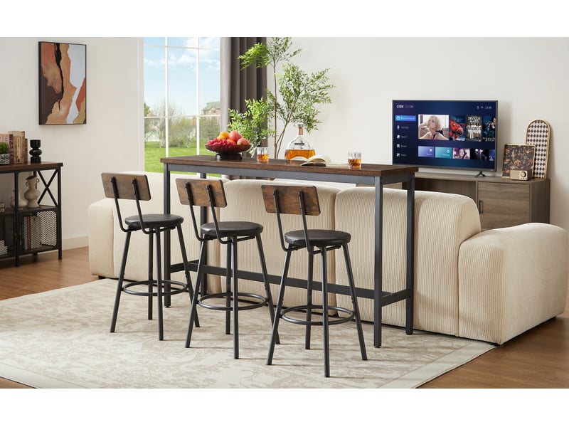  Ensemble table et chaises de bar avec 1 table, 3 tabourets  - acier et panneau de particules - marron rustique  - Conforama C