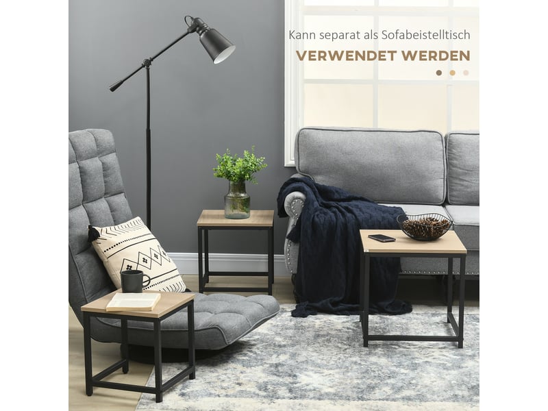  Tables basses gigognes set de 3 avec plateaux effet bois et pieds réglables pour salon structure en acier noir  - Conforama C