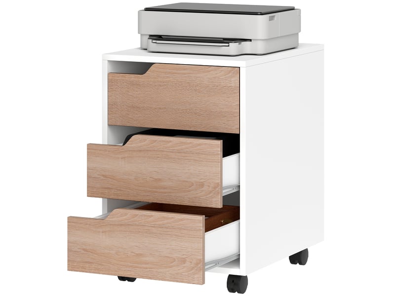  Caisson bureau mobile, meuble rangement bureau sur roulettes, 3 tiroirs, blanc et chêne, 40x50x57,5cm  - Conforama B