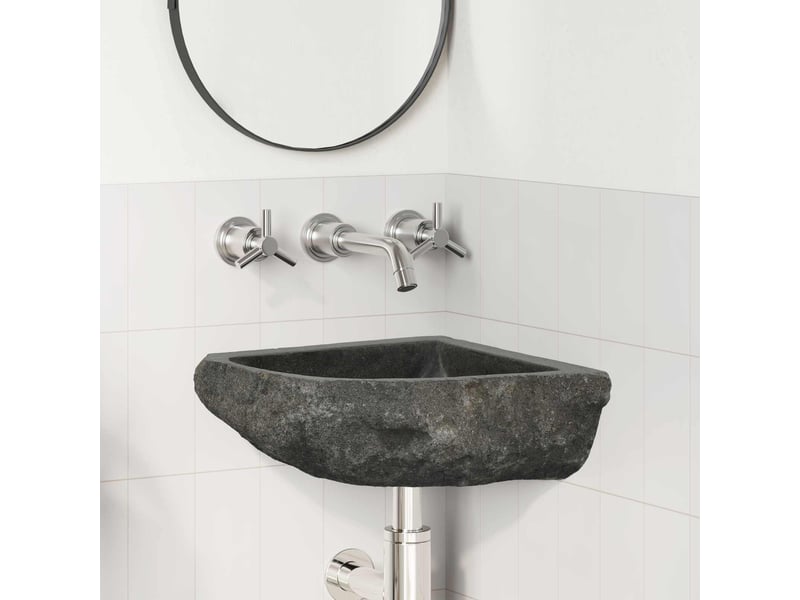  Lavabo de salle de bain, vasque à poser gris (30-37) x (30-37) x 12 cm pierre de rivière cf65673  - Conforama B