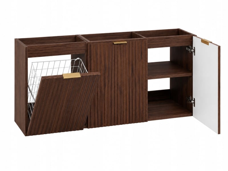  Meuble suspendu sous vasque flow noyer foncé 160 cm avec plan et panier à linge  - Conforama E