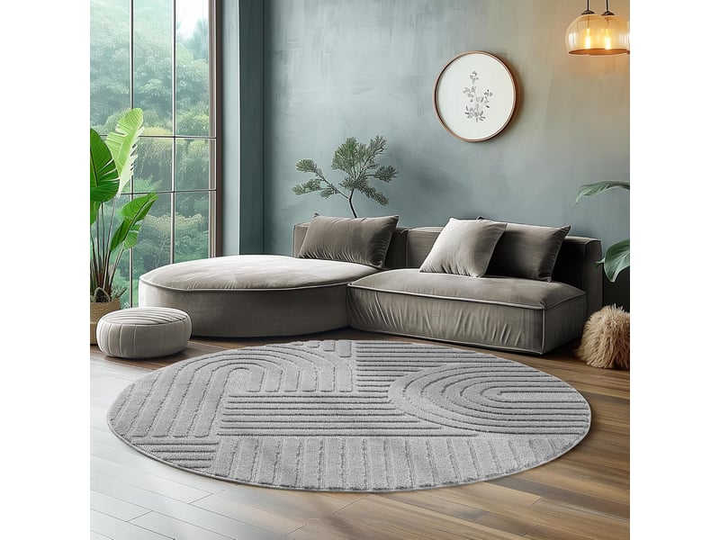 Tapis rond à relief lena gris 160x160cm ART1601601121SILVER - Conforama B