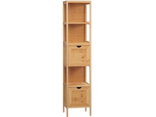 Meuble de rangement salle de bain 30x30x140 cm 3 compartiments 2 tiroirs bambou naturel