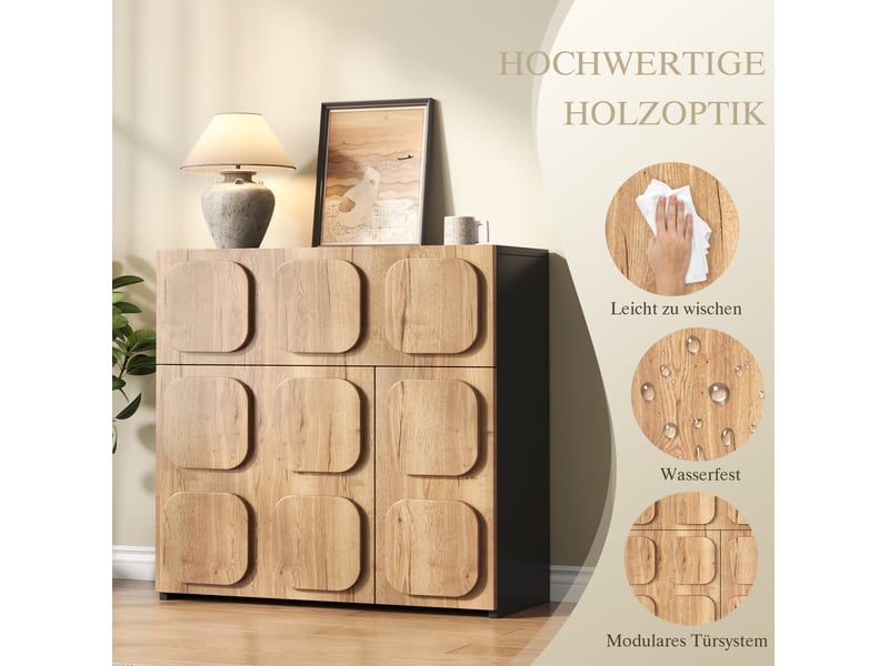  Buffet 79,6x34,8x81,5 cm 4 compartiments coloris bois naturel et noir  - Conforama D