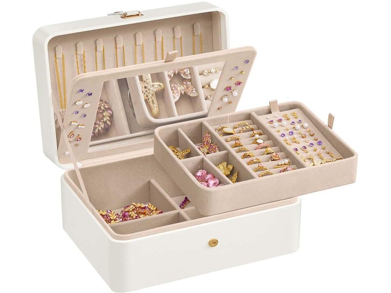  Boîte à bijoux de voyage avec miroir 17,6 x 22 x 11 cm pratique rangement 2 niveaux style moderne en mdf blanc 12_0012888  - Conforama A