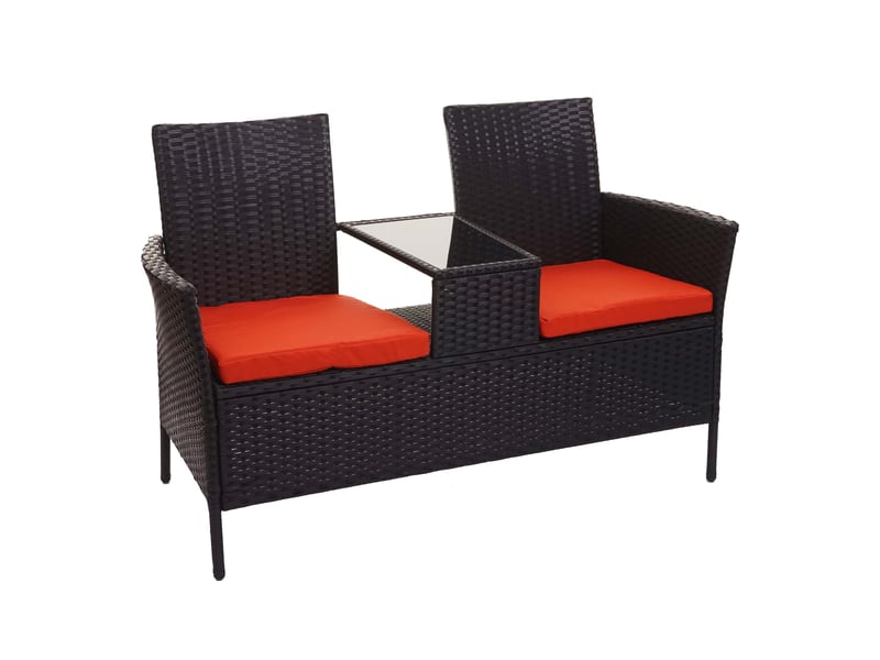  Banc en polyrotin avec table fauteuils chaises de jardin 132 cm noir coussin terracota 04_0001139  - Conforama A