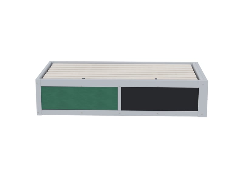 Lit simple avec rangement hydraulique et bureau, bois gris, 90x200 cm, montage gauchedroite - Conforama A