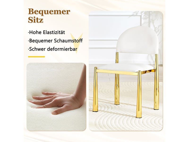  Chaise repas 80 cm 2 chaises assise rembourrée style moderne dossier semi-rond revêtement en cuir pu pieds en métal élégant robuste  - Conforama E