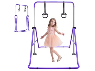 Barre de gymnastique pliable enfant, 145 x 100 x 130 cm, violette en fer, 5 hauteurs, usage intérieur