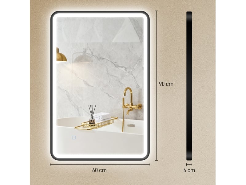  Miroir de salle de bains led 90x60 cm dimmable noir  - Conforama D
