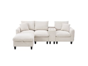 Canapé d'angle réversible fixe <strong>MODENVIE</strong> <strong></strong> 4 places Velours côtelé beige avec coffre de rangement