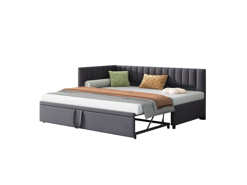  Canapé-lit en tissu velours gris 90x200 cm  - Conforama A