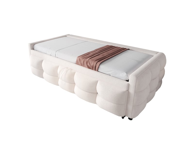  Lit gigogne 90-180x190 cm, lit enfant, lit 2 place, multi gain d'espace, pour chambre, tissu teddy, beige sans matelas  - Conforama A