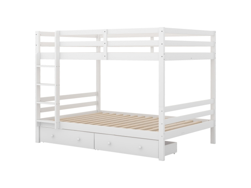  Lit superposé enfant 140x200 cm blanc avec tiroirs, garde-corps sécurité – sans matelas  - Conforama A