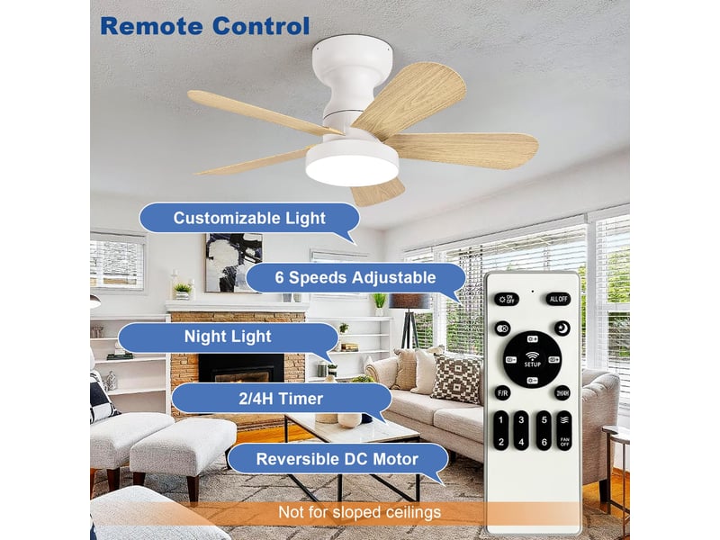 Ventilateur de plafond led 71 cm avec lampe et télécommande, 6 vitesses, minuterie, intensité variable, 3 températures de couleur - Conforama E