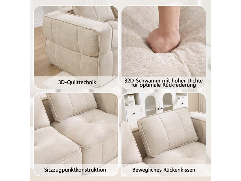Canapé panoramique en u 4 places modulaire avec 2 repose-pieds et mousse 32d, en polyester beige, 344 × 162 × 67 cm - Conforama E
