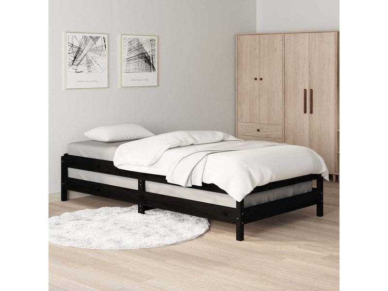  Lit simple- lit adulte -  lit empilable sans matelas noir 80x200 cm bois massif de pin  - Conforama C