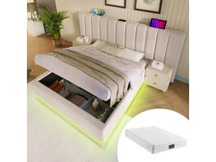 Lit coffre 160x200 cm <strong></strong>  <strong>Beige</strong> coloris beige